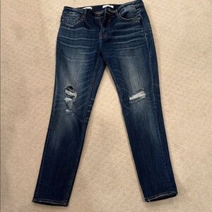 Vigoss Dark Blue Distressed Straight Leg Jeans
